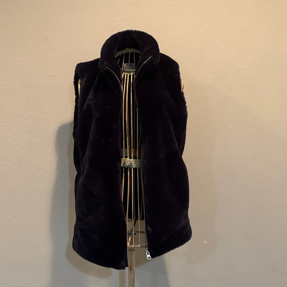 J Crew Navy Faux Fur Sleeveless Vest